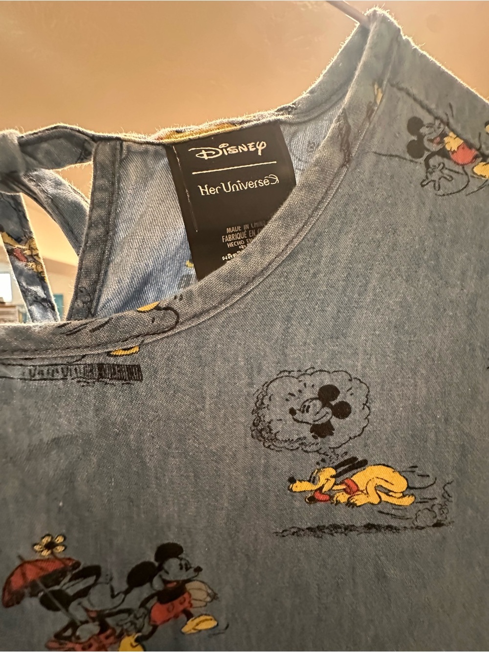Her Universe Denim Mickey, Minnie Mouse & Pluto Print Dress with Pockets, S, EUC - Picture 5 of 6
